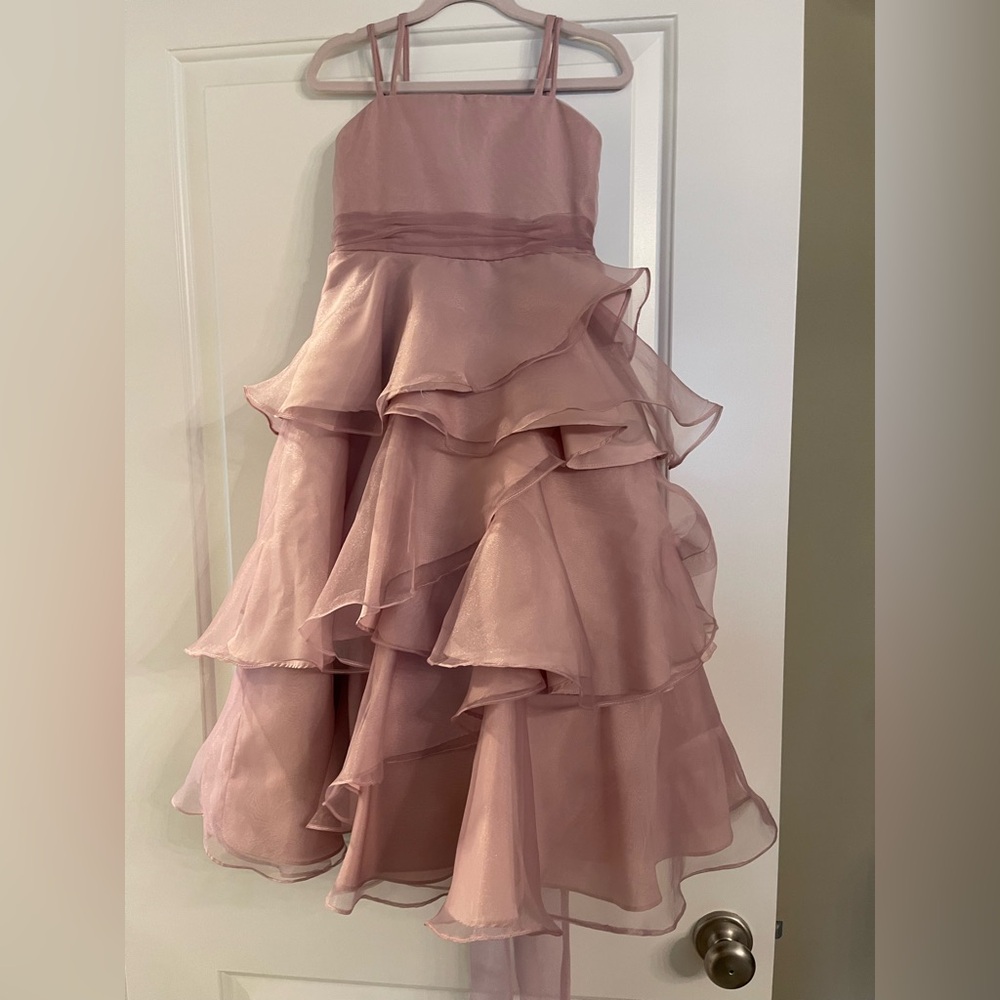 Alfred Angelo Long Pink Strapless Ruffled Tiered Dress